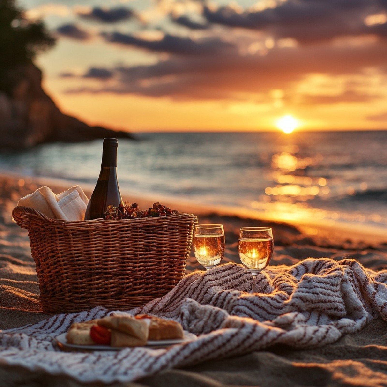 Sunset picnic by the sea